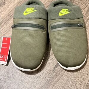 Nike Olive Slip-On Shoes with Neon Accents